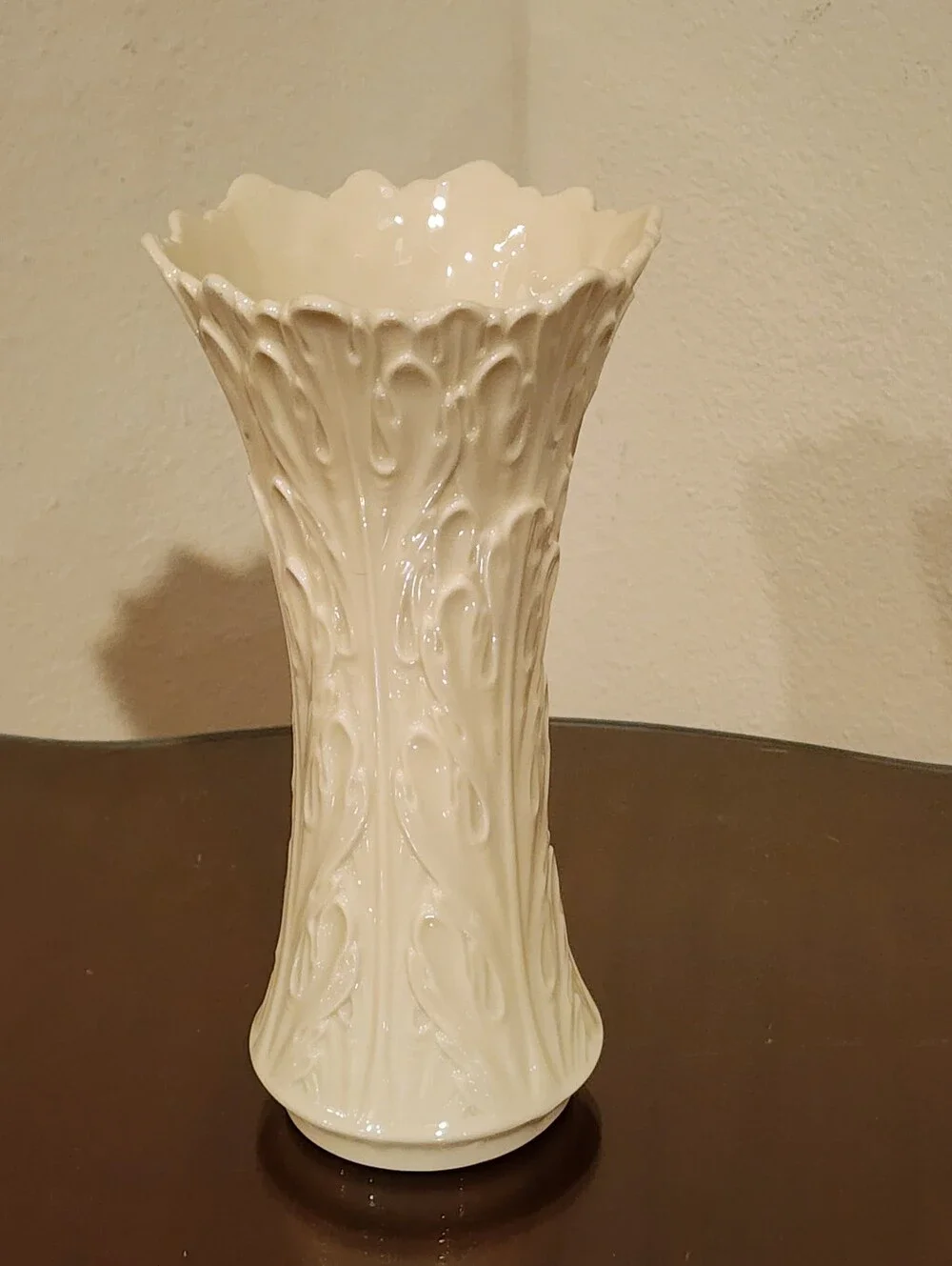 Lenox Ivory Porcelain Embossed Floral Scalloped Vase Made in USA